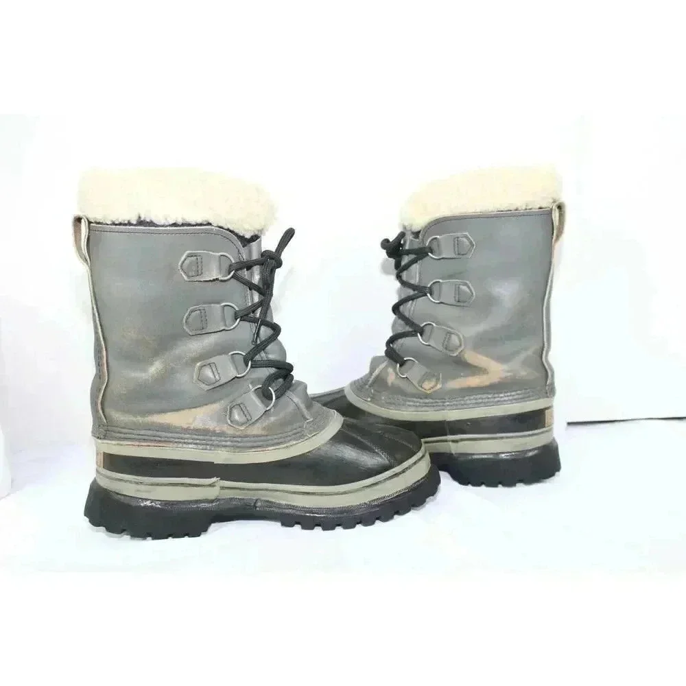 Sorel Caribou Kaufman Dark Gray Men's Waterproof Snow Boots Wool Lined Size 8